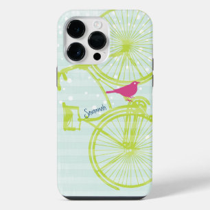 Vintage Bird Lime Green Bike Pattern Iphone 5 14 Pro Max Case