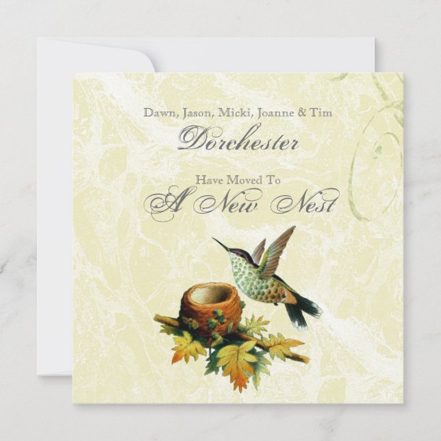 Vintage Bird & Nest Moving Announcement (Front)