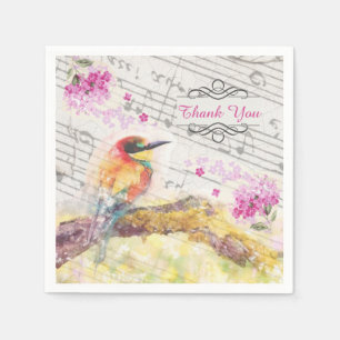 Vintage bird on tree pink flowers decoupage  napkin