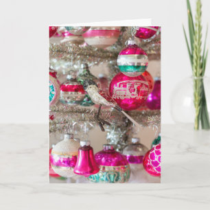 Vintage Bird Ornament & Shiny Brites on Tree Card