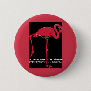Vintage Bird Pink Flamingo at Germany Munich Zoo 2 Inch Round Button
