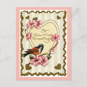 Vintage Bird Pink Valentine Postcard