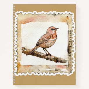 Vintage Bird Postage Stamp   Cottagecore Nature  Notebook
