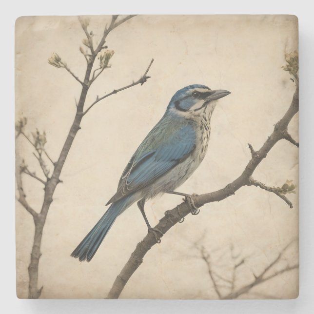 Vintage Bird Print Stone Coaster (Front)