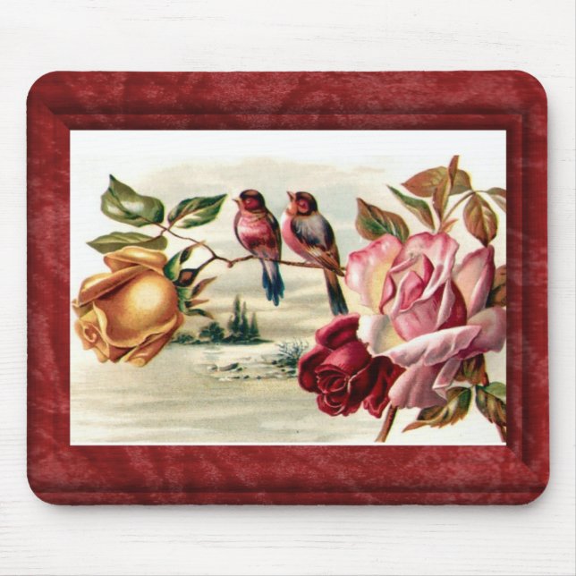 Vintage Bird Roses Mousepad (Front)