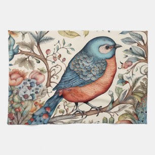 Vintage bird Scandinavian fabric design Kitchen Towel