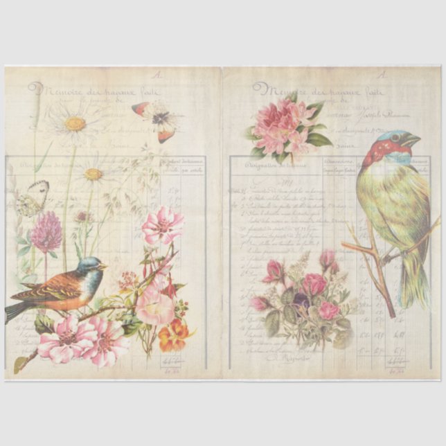 Vintage Bird Series Design 4 Tissue Paper (Front)