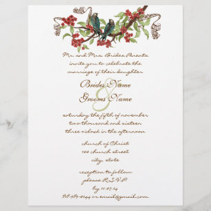 Vintage Bird Teal & Red Wedding Invitations