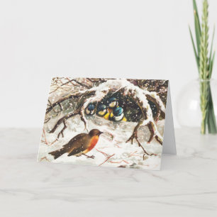 Vintage Bird Themed Christmas Holiday Card