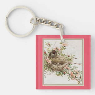 Vintage Bird Watching Nest Keychain