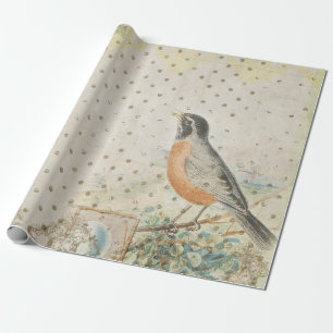 Vintage Bird Wrapping Paper Roll