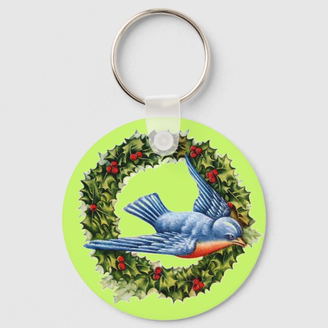 Vintage Bird Wreath Keychain (Front)