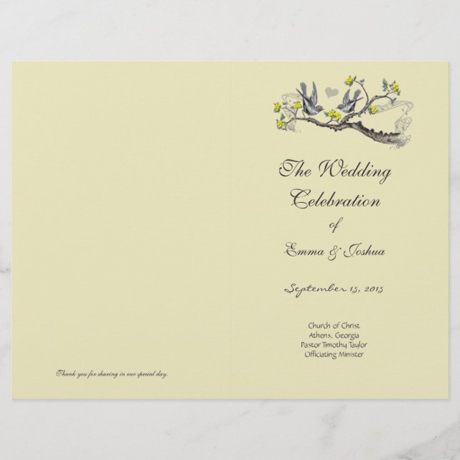 Vintage Bird Yellow & Grey  TriFold Program Cover (Front)