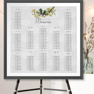 Vintage Bird Yellow Teal  Seating Chart 12 Tables