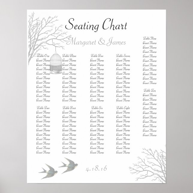 Vintage Birdcage Bare Branch Swallow Seating Chart (Front)