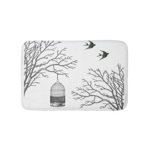 Vintage Birdcage Bare Branch Swallows Bathmat