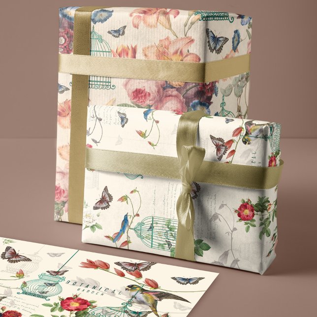 Vintage Birdcage, Butterflies & Birds Decoupage Wrapping Paper Sheet (Vintage Birdcage, Butterflies & Birds Decoupage Wrapping Paper Sheets)