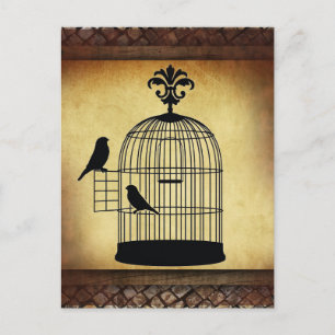 vintage birdcage stamp. postcard