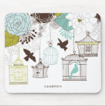 Vintage Birdcages Floral Personalized Mousepad<br><div class="desc">Customizable floral mousepad featuring illustrations of flowers,  lovebirds and vintage birdcages.</div>
