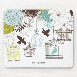 Vintage Birdcages Floral Personalized Mousepad