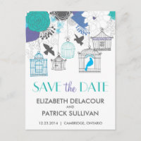 Vintage Birdcages & Flowers Save the Date Postcard