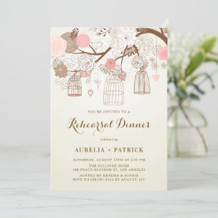Vintage Birdcages Pink and Brown Rehearsal Dinner Invitation
