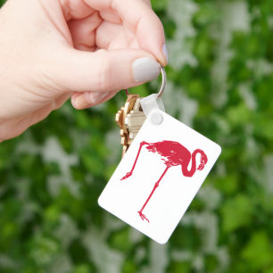 Vintage Birds, a Pink Flamingo with One Leg Up Keychain