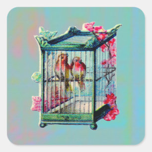 Vintage Birds and Bird Cage Square Sticker
