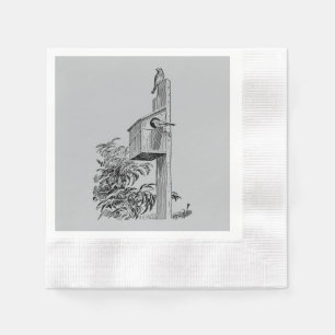 Vintage Birds and Birdhouse Silver Napkin