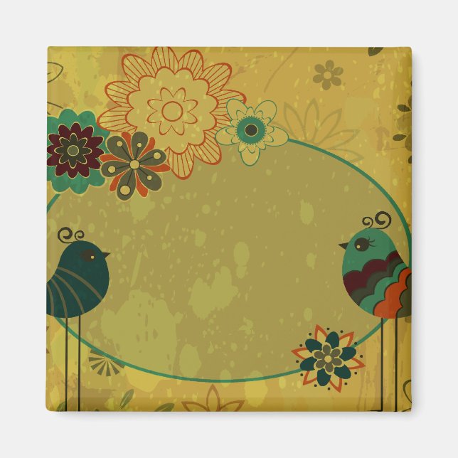 vintage birds and floral design magnet (Front)