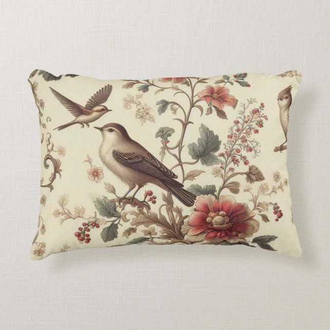 Vintage Birds And Flowers  Accent Pillow (Front)