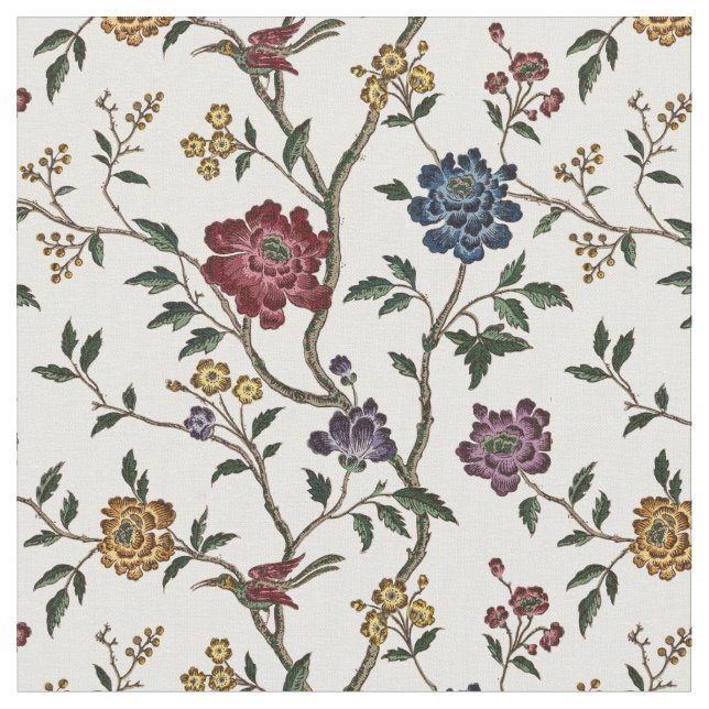 Vintage Birds and Flowers Pattern Fabric (Close Up)