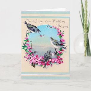 Vintage Birds Birthday Greeting Card