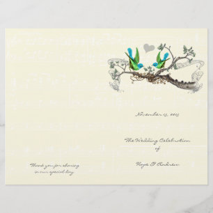 Vintage Birds Blue & Green Wedding Programme