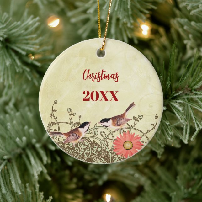 Vintage Birds Christmas Couples Photo Ornament (Tree)