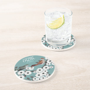 Vintage Birds Coasters Bride & Groom Initials