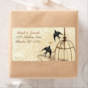 Vintage Birds Damask Swallow Brown Bird Cage
