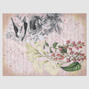Vintage Birds Decoupage Pink Tissue Paper