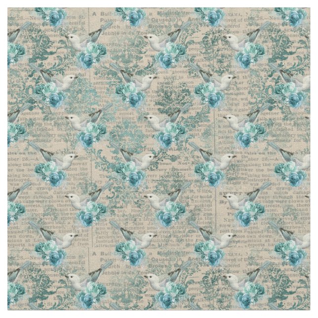 Vintage Birds Fabric (Close Up)