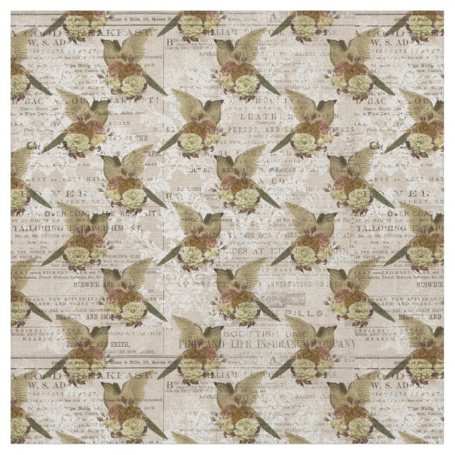 Vintage Birds Fabric (Close Up)