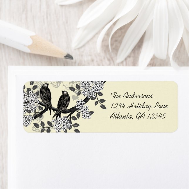 Vintage Birds Hand Drawn Flowers Labels (Insitu)