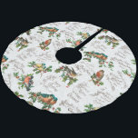 Vintage Birds, Holly & Christmas Greetings Brushed Polyester Tree Skirt<br><div class="desc">Festive vintage pattern featuring colourful birds on holly branches with ornate engraved Christmas script greetings on light ecru swirly damask background. Pattern is repeatable and can be scaled up or down.</div>