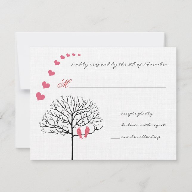 Vintage Birds Honeysuckle Pink Wedding Invite (Front)