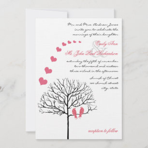 Vintage Birds Honeysuckle Pink Wedding Invite