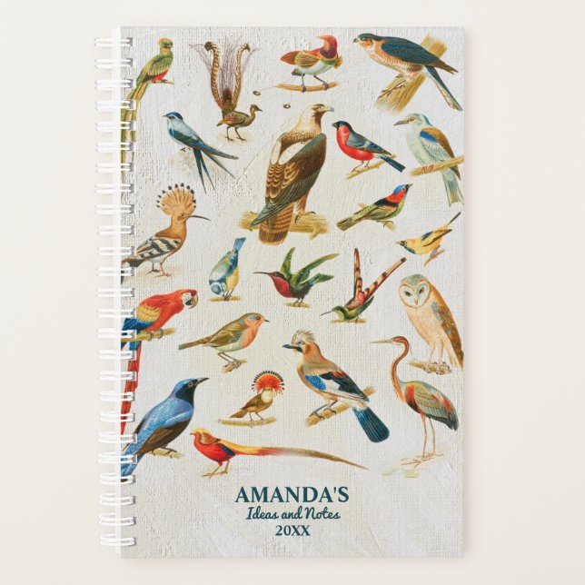 Vintage Birds Illustration Birding Lover Gift Planner (Front)