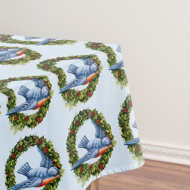 Vintage Birds in Christmas Wreaths Tablecloth (In Situ)