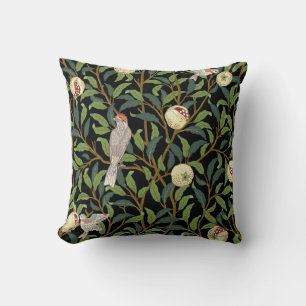 Vintage birds in foliage with birds and fruits sea throw pillow