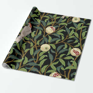 Vintage birds in foliage with birds and fruits sea wrapping paper