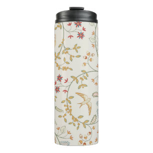 Vintage birds in foliage with flowers seamless pat thermal tumbler