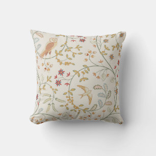 Vintage birds in foliage with flowers seamless pat throw pillow